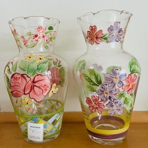 TRACEY PORTER for Waverly Pair of "Garden Room" Hand Painted Vases EUC